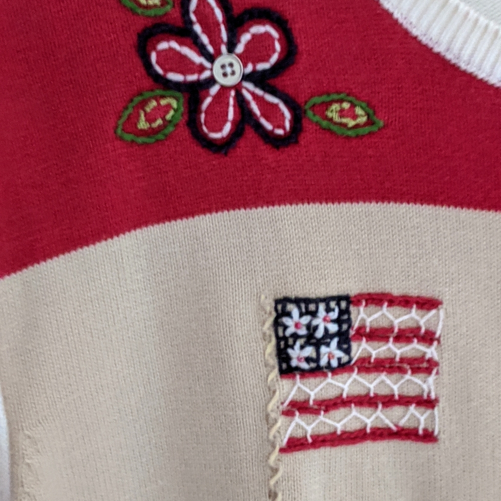 Alfred Dunner Patriotic VTG Crew Neck Sweater 1X